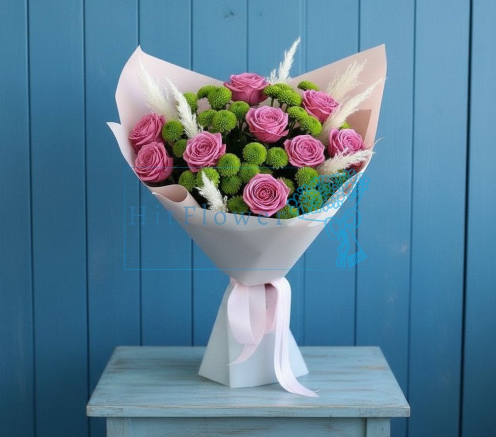 Букет цветов Любимый розовый Букет цветов из: Розы и Хризантемы